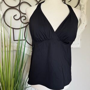 LANDS’ END Size 12 Black Plunge Neckline Tankini Swimsuit Top - Halter Style